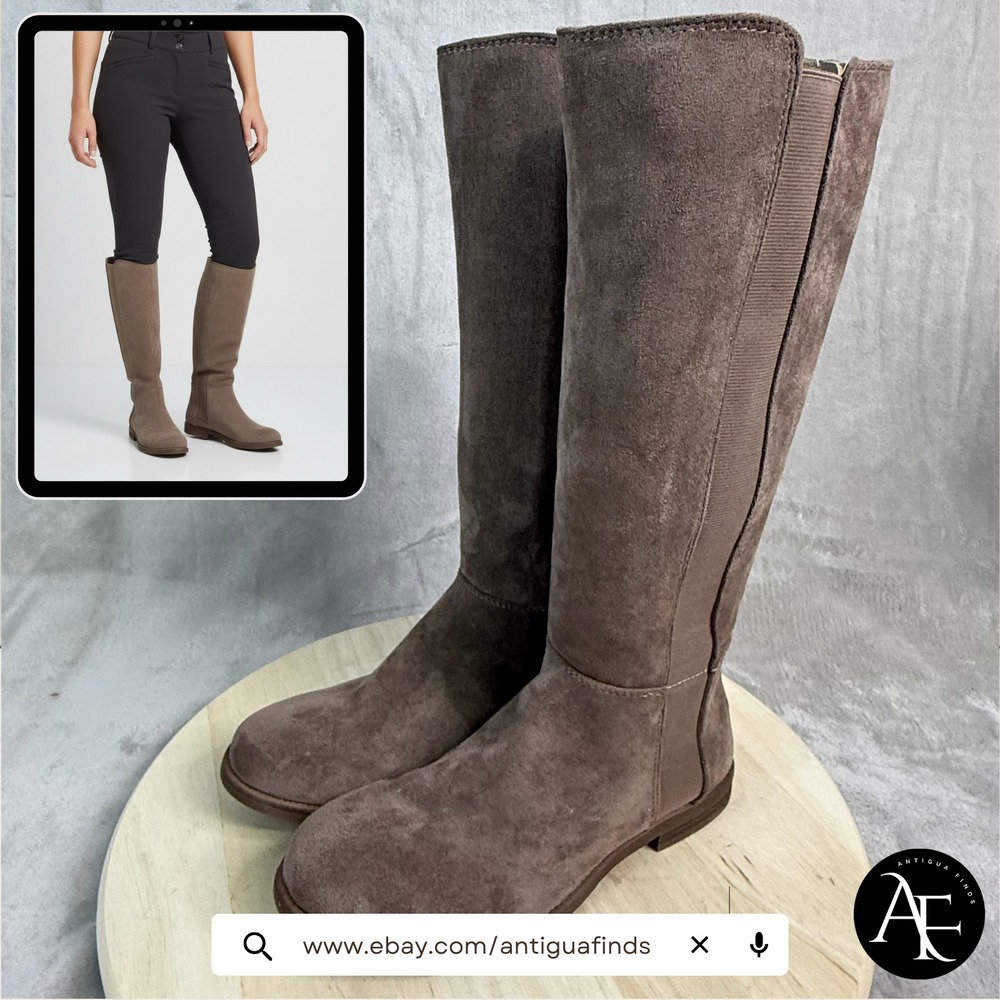 STEVE MADDEN Riding Boots Women's Sz. 6 Giselle Knee-High Taupe Faux Suede Shoes